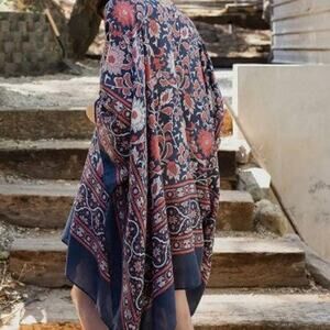 Touch of Morocco Tapestry Tassel Boho Kimono Wrap Shawl Blue